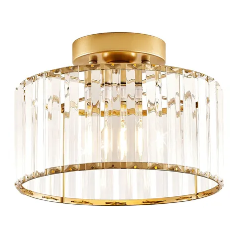 VIOLOEMI Crystal Gold Semi Flush Mount Ceiling Light Modern 27CM,