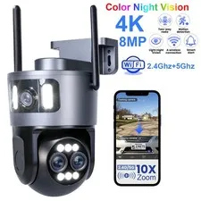 4K 8MP Dual-Lens PTZ WiFi 5G Outdoor Security Camera 360° Auto Tracking 10x Zoom
