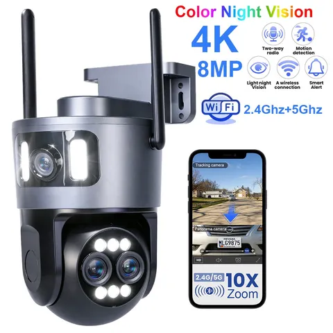 4K 8MP Dual-Lens PTZ WiFi 5G Outdoor Security Camera 360° Auto Tracking 10x Zoom