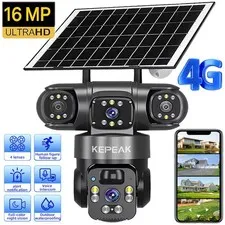 4 Lens Camara De Seguridad 16MP Solar 4G SIM Para Exterior Con Vision Nocturna