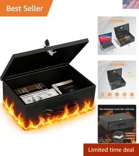 Fireproof Metal Security Box with Key Lock – Portable 12.6” Safe for Valuables