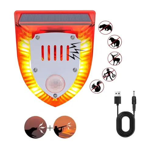 Solar Outdoor Motion Sensor Alarm 129db Dog Barking & Gunshot Sound,Loud Moti...