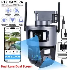 Dual Lens 4K 8MP WiFi Security Camera Zoom Outdoor Home Color Night Vision PTZ