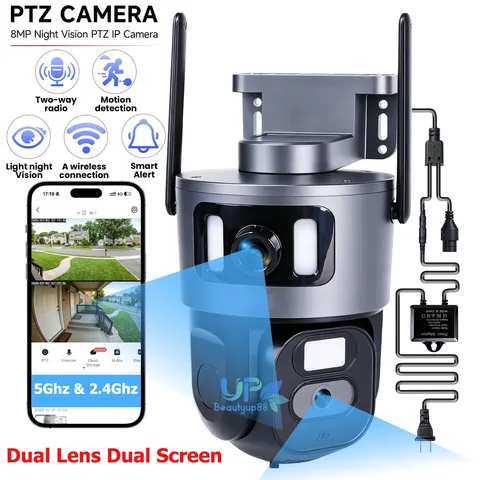 Dual Lens 4K 8MP WiFi Security Camera Zoom Outdoor Home Color Night Vision PTZ