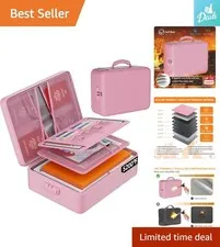 5200°F Fireproof Document Organizer Box with Lock - Stylish Pink & Portable