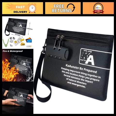 Fireproof Waterproof Bag with Lock - Zipper Pouch for Cash, Keys, Jewelry & Valu