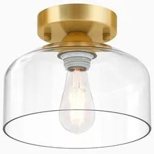 Semi Flush Mount Ceiling Light Brushed Gold - Clear Glass Pendant Lamp