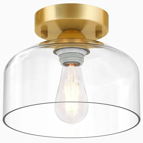 Semi Flush Mount Ceiling Light Brushed Gold - Clear Glass Pendant Lamp