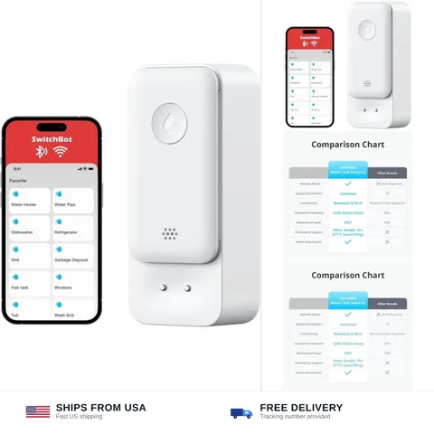 SwitchBot WiFi Water Sensor, Smart Water Leak Detector, 100dB Adjustable Aler...