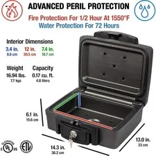 14.3” Fireproof Lock Box – Waterproof Safe for Documents, Passports & Valuables