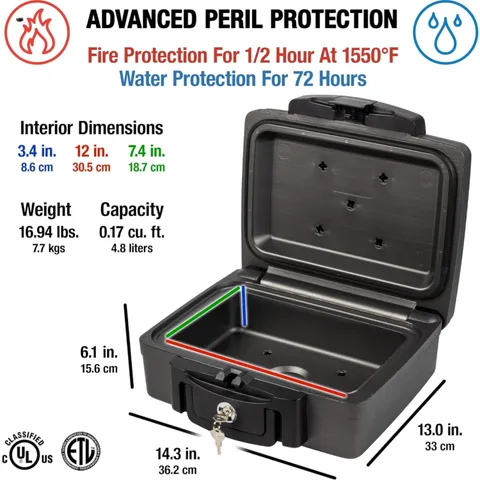 14.3” Fireproof Lock Box – Waterproof Safe for Documents, Passports & Valuables