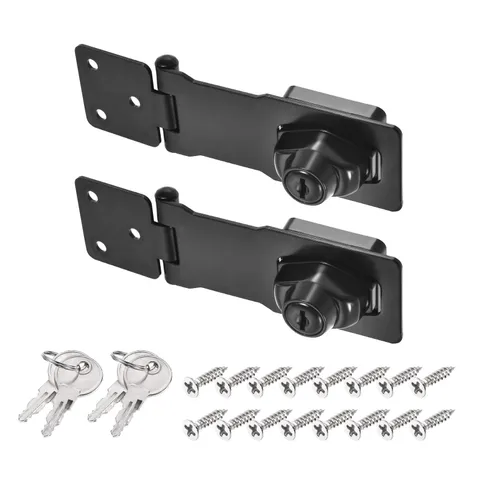 2Pcs 4Inch Keyed Hasp Locks Twist Knob Locking Keyed Different, Black
