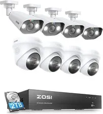 ZOSI 8CH 4K 8MP PoE Security Camera System NVR with 2TB HDD AI Human Detection
