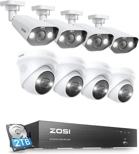 ZOSI 8CH 4K 8MP PoE Security Camera System NVR with 2TB HDD AI Human Detection