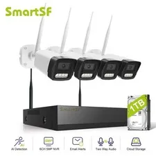 3MP Wireless Two Way Audio CCTV Camera System Outdoor 24/7 Record 1TB HDD