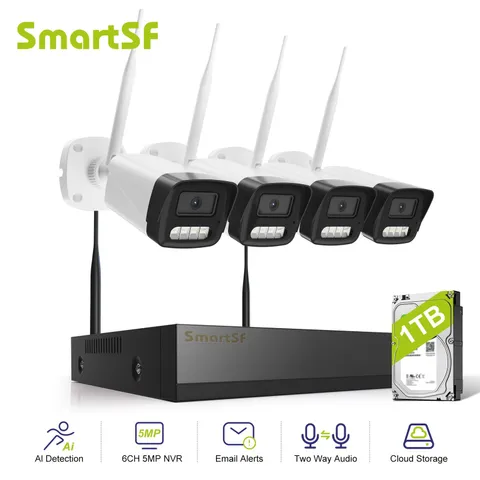 3MP Wireless Two Way Audio CCTV Camera System Outdoor 24/7 Record 1TB HDD