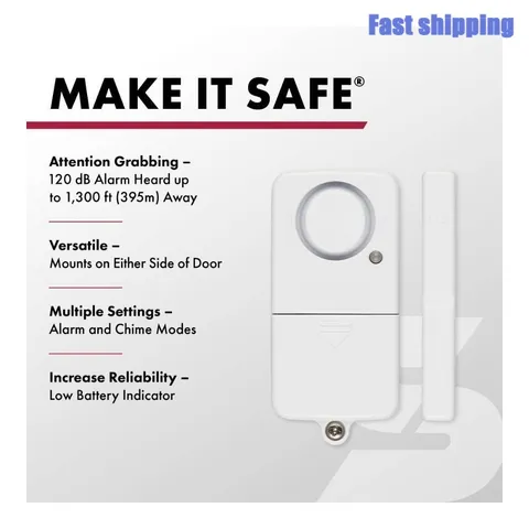 2pk Door/Window Alarms, Battery Powered, Adhesive Mount, Security