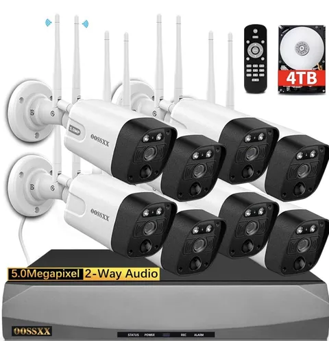 Wireless Security Camera System 8x 5MP Cameras, 4TB, 2-Way Audio, 130°