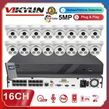 Vikylin 16ch CCTV System 5MP IP Camera Audio Full Color Turret 4k 16POE NVR Lot