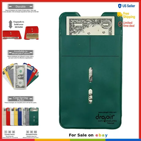 Reusable Vinyl Safe Deposit Envelope Green Heavy Duty Cash Handling 50 Pack