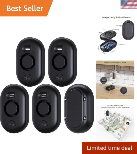 5 Pack Water Leak Detectors for Home, 100dB Water Sensor Alarm Black | Leakag...