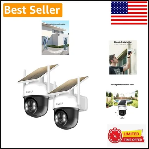 360° Outdoor Solar Security Camera - Wireless, 2K Night Vision, Auto Tracking