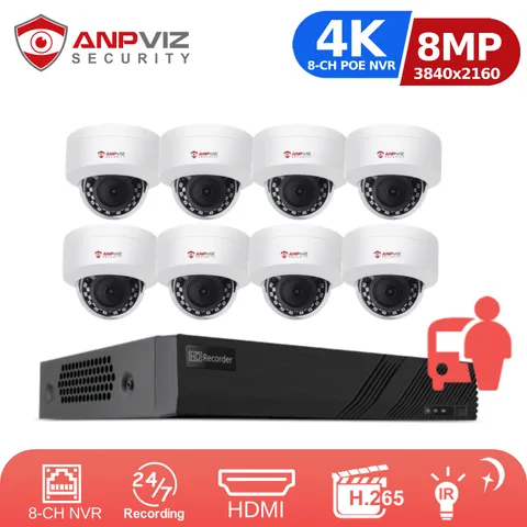 Anpviz 4K 8CH NVR 8MP POE IP Security Camera System IR Night Vision Outdoor AI