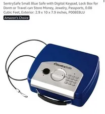 Small Blue Safe with Digital Keypad, Lock Box for Dorm or Travel can Money