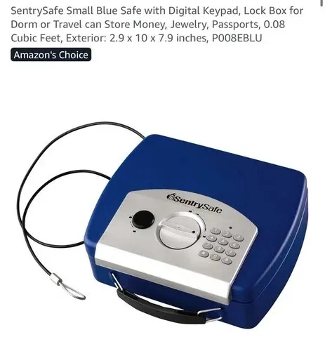 Small Blue Safe with Digital Keypad, Lock Box for Dorm or Travel can Money