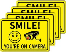 4-Pack Smile You'Re on Camera Signs 8"X12" Rust Free Aluminum Video