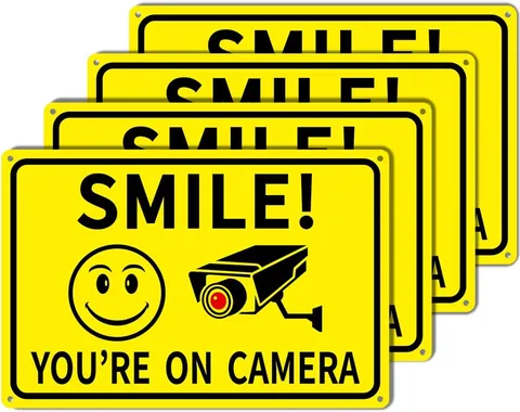 4-Pack Smile You'Re on Camera Signs 8"X12" Rust Free Aluminum Video