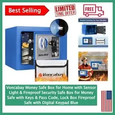 Fireproof Security Safe Box with Intelligent Sensor Light & Dual Locking - Blue