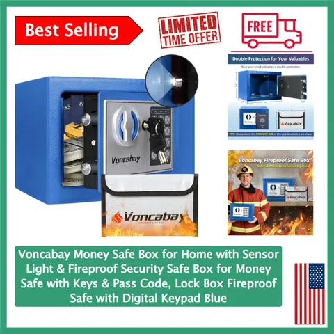 Fireproof Security Safe Box with Intelligent Sensor Light & Dual Locking - Blue