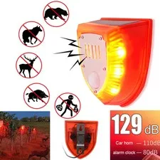 Solar Outdoor Motion Sensor Alarm-129db Dog Barking & Gunshot Sound USB Charge