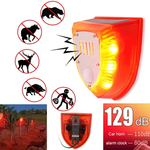 Solar Outdoor Motion Sensor Alarm-129db Dog Barking & Gunshot Sound USB Charge