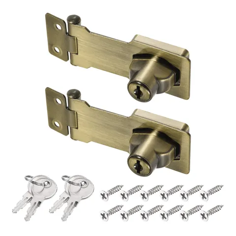 2Pcs 3Inch Keyed Hasp Locks Twist Knob Locking Keyed Different, Bronze