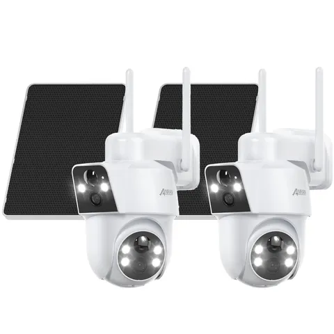 Dual Lens Solar Security Camera Wireless Outdoor 2 Way Audio Color Night Vision