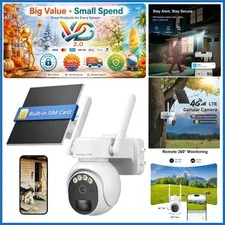 4G LTE Solar Security Camera 2K HD Night Vision Waterproof Outdoor