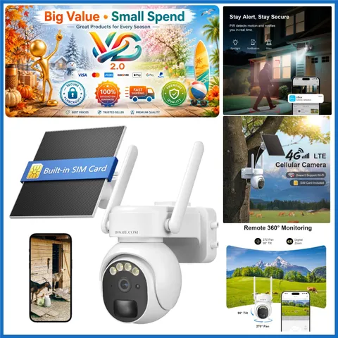 4G LTE Solar Security Camera 2K HD Night Vision Waterproof Outdoor