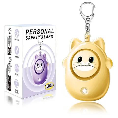 Personal Safety Alarm Keychain, 130dB Loud Siren with LED Light, Cute Cat Des...
