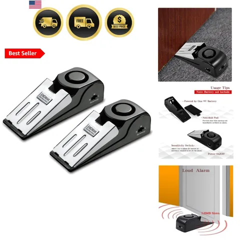 Door Stop Alarm with 120DB Siren Door Stop for Home & Travel Black Pack of 2