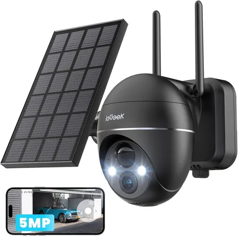 Outdoor Security Camera with Spotlight & Siren, 5MP Solar 360° PTZ Night Vision