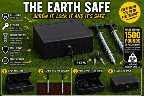 The Earth Safe Portable Steel Key Lock Money Safe, 2 Keys, Black Matte Small