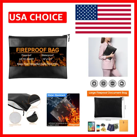 Fireproof Document Bag 10"x13.5", Waterproof Holder with Zipper for Passport,...