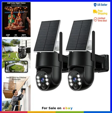 2K Security Cameras Wireless Outdoor Solar 5GHz WiFi Pan Tilt AI Detection Two