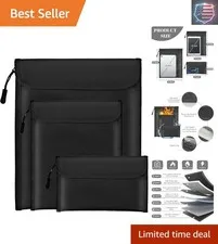 Fireproof Waterproof Document Bag 3-Pack Black 2000℉ Money Bag for Cash Passp...