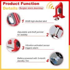Portable Alarm Door Stopper 80Db Anti-Theft Security Stoppers Bottom of Install
