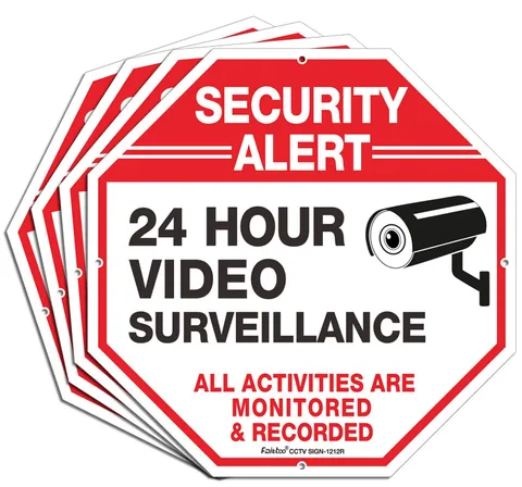 Video Surveillance Signs, Security Signs,Octagon 12 x12 Inches 40Mil Thick Al...