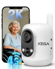 Xega 4G LTE Cellular Security Camera Indoor Wireless, 2K No WiFi Camera for B...