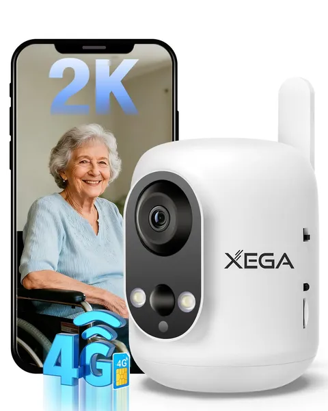 Xega 4G LTE Cellular Security Camera Indoor Wireless, 2K No WiFi Camera for B...